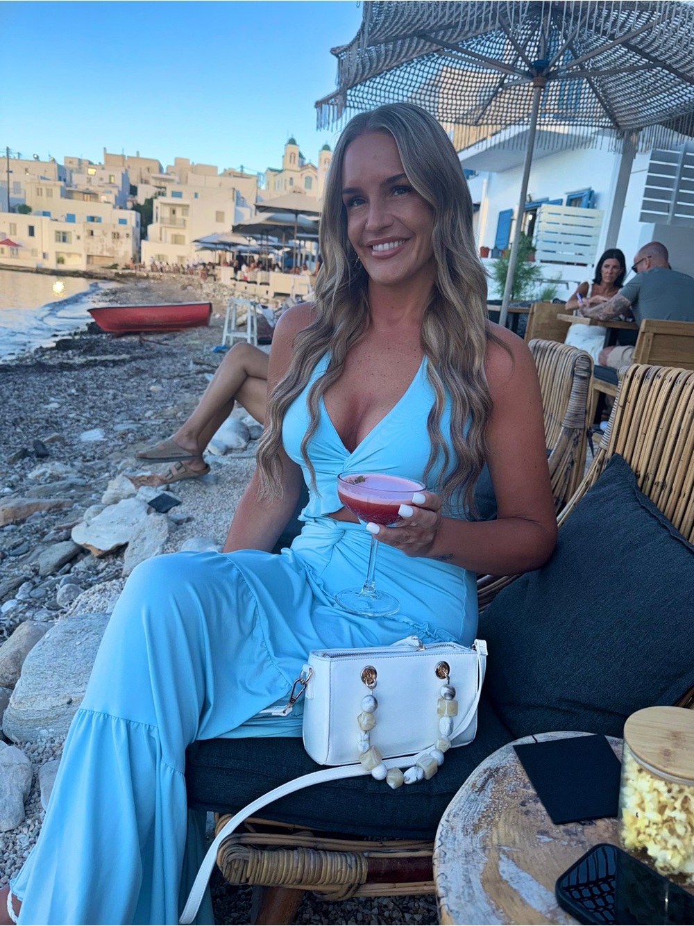 Light Blue Twist Crop Halter Top & Maxi Skirt Set - Picture 2 of 5